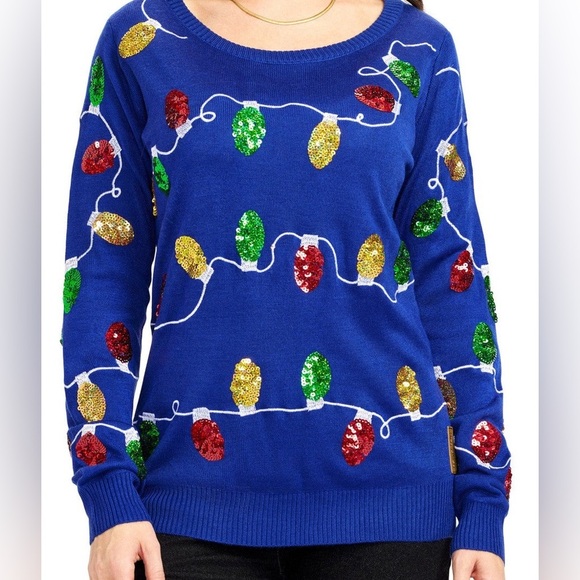 Women’s Tipsey Elves CHRISTMAS LIGHTS UGLY sparkly party SWEATER size XL - Picture 1 of 9